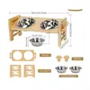 Soporte de Cuenco para Mascotas de Bambú Doble Cuenco Gato Perro Soporte para Cuenco de Alimentación Elevado Protección del Cuello Alimentador Cuenco de Acero Inoxidable Soporte de Madera Mesa de Comedor para Gatos