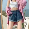 Shorts de Mezclilla Negros con Borde Enrollado para Mujer, Nuevo Estilo Verano 2025, Corte Holgado, Diseño Adelgazante de Cintura Alta, Hot Pants de Línea A de Moda