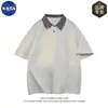 Camisa Polo de Verano Estilo Americano de Dos Piezas Falsas con Retazos Manga Corta Diseño para Hombre Elegante con Cuello Camisero Tendencia Marca Nasa