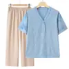 Camiseta de Manga Curta de Seda de Gelo Estilo Verão da Mamãe, Blusa Solta com Gola Moda para Mulheres de Meia-Idade e Idosas, Camisa Pulôver da Vovó