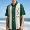 Camisa de Manga Corta Casual de Verano con Patrón de Rombo Retro Americano y Color Contrastante Camisa Fresca Holgada para Hombre Camisa de Manga Corta para Hombre