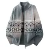 Jaqueta Cardigan de Tricô Nova Outono Inverno Gola Alta Solta com Zíper Moda Masculina Jacquard Espessado Casaco Suéter Casual