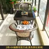 Mesa e cadeiras de exterior, conjunto de três peças de cadeira de vime para lazer em pátio e varanda, cadeira de vime para exterior em terraço, combinação de mesa de centro pequena