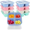 Caja de Almuerzo de Paja de Trigo Caja de Bocadillos Cuatro Compartimentos Frutos Secos Dulces Caja Sellada Hogar Comida Pastelería Conservación en Refrigerador Caja