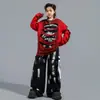 Ropa de Actuación Hip-Hop para Niños, Ropa de Moda para Pasarela de Actuación Hiphop para Niños, Traje Sudadera Hip-Hop Rota para Niño Guapo