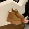 Sapatos Mocassins Fofos com Aumento de Altura e Forro de Pelúcia, Botas Curtas Quentes, Botas de Neve, Botas Curtas Fashion para Mulheres, Novo Estilo de Inverno 2025, Sapatos de Algodão com Solado Grosso