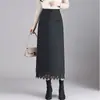 Falda lápiz de corte recto con ribete de encaje, falda de traje elegante y fluida para mujer Otoño 2026 con abertura