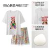 Pijama de Verano de Nuevo Estilo de Algodón Puro de Manga Corta para Mujer con Copas para el Busto, Shorts Delgados con Estampado Lindo, Ropa para el Hogar, Traje Dulce