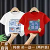 Camiseta moderna de manga corta estampada para niños pequeños, holgada y versátil, top de algodón puro con cuello redondo y diseño de dibujos animados estilo coreano