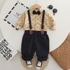 Roupa Infantil Conjunto Outono para Meninos 2025 Novo Estilo Bebê Crianças Primavera e Outono Camisa de Manga Longa e Macacão Conjunto de Duas Peças Venda por Atacado