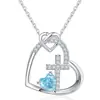 Collar Colgante de Cruz de Amor Nuevo Estilo Transfronterizo Moda Europea y Americana Forma de Corazón Piedra de Nacimiento Joyería Regalo de Vacaciones