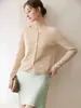 Cárdigan 100% Cachemira Pura para Mujer Cuello Redondo Básico Holgado Adelgazante Textura Suave Elegante Versátil Adorno de Volantes Tejido