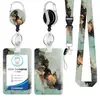Funda de Tarjeta de Mármol de Aleación de Zinc Redonda Cordón Goteo de Pegamento Hebilla de Tirón Fácil Carrete Retráctil de Insignia Fácil Funda para Tarjeta de Documento
