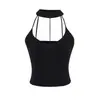 Camisola de Verano Nueva de Diseño Nicho con Cuello Halter Espalda Descubierta Corta Sexy Tejido Base Prenda Interior