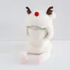 Macacão de Chapéu Rena de Natal Infantil Outono e Inverno Forrado com Fleece Proteção Facial Quente Desenho Animado Galhos Macacão de Chapéu à Prova de Vento para Bebê