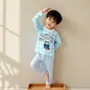 2025 Nueva Versión Coreana Labubu Dibujos Animados Niños y Niñas Conjunto de Ropa de Casa para Niños Estilo Otoño Tops Térmicos y Pantalones Bebé Moderno