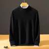 ¡Original! Suéter de cachemira de cuello medio alto suministrado por el cliente para hombre, jersey, color liso, capa base de manga larga, suéter de lana