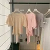 Suave como la seda_Hilo de buena reputación Seda Tencel camiseta con mangas de hoja de loto voladoras de atar