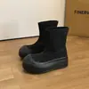 Botas elásticas retro negras de plataforma con suela gruesa para mujer, 2026, aptas para petite, adelgazantes, que aumentan la altura, botas elásticas ajustadas hasta la rodilla