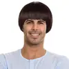 Peruca Nova de Cabeça de Cogumelo para Homens 2025 Exportação Europeia e Americana Moda Fofa Natural Cabelo Curto Fibra Química Touca Completa