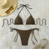 Nuevo Bikini Estilo Europeo y Americano Traje de Baño de Dos Piezas Color Sólido Simple Sexy Sin Espalda Traje de Baño Femenino Aliexpress Transfronterizo
