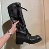 Botas de Cuero de Vaca Estilo Mismo de Mamá Uva Hebilla de Cinturón de Moda Miu Botas de Caballero Retro de Tacón Grueso Media Caña para Mujer