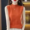 Nova Camisola Feminina de Meia-Gola Sem Mangas para Primavera, Colete Liso para Usar por Baixo de um Blazer, Colete de Tricô