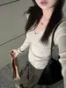 Suéter de malha com gola de cor sólida, estilo suave, para mulheres, primavera e outono, caimento justo, afina a silhueta, peça básica versátil, top elegante de manga comprida