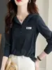 Suéter de manga comprida de comércio exterior feminino 2023 Primavera Nova Idade - reduzindo o temperamento da moda para todos os jogos slim com capuz pulôver top