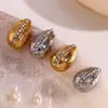 Brincos de gota em aço inoxidável banhado a ouro 18K, estilo Ins europeu e americano, simples, luxo leve, com parte traseira vazada, micro cravejados com strass reto