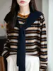 Suéter de Punto de Dos Piezas con Chal para Mujer, Nuevo Diseño Otoñal con Rayas, Elegante Chaqueta Suéter
