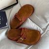 Jin Mi 2025 Primavera Nuevo Cabeza Redonda Gamuza Hebilla de Cinturón Baotou Perezosas Planas para Exterior Casual Mujer Zapatillas Baotou para Mujer