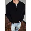 Suéter com Gola Henry Estilo Old Money Masculino Primavera Outono Solto Tendência Tricô Pesado Roupa Exterior para Adolescente