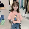 G2455# Camiseta de Manga Larga Casual de Algodón para Niñas de Otoño, Estilo Falso de Dos Piezas, Camiseta Base Estilo Western para Bebé Niña