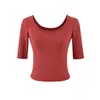 152-2026 Primavera/Verano Nuevo Estilo Sexy Adelgazante Camiseta Base Superior Estilo Europeo y Americano Moda Cuello Bajo Manga Media Camiseta para Mujer