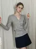 Blusa de Malha Justa para Mulheres, Roupa Íntima para Primavera/Outono, Suéter Fino com Decote V, Camiseta de Manga Longa Slim Fit, Estilo Curto de Inverno 0567