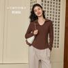 Camisa de terciopelo para mujer, otoño e invierno, nueva, cuello en U, cálida, de manga larga, de terciopelo de doble cara, ajustada, con parte inferior adelgazante, camiseta de espiga
