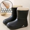 Sapatos de chuva com forro de lã da moda transfronteiriça, tubo curto feminino, cinto de vento fofo para estudantes, sapatos quentes de água, sapatos de borracha à prova d'água para mulheres