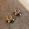 Novos Brincos Argola com Pedra Olho de Tigre e Block de Cores Estilo Chinês para Mulheres, Novos Populares Outono e Inverno 2025 Acessórios de Orelha Retrô