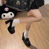 Mary Jane de Salto Grosso Retrô Estilo Britânico Feminino 2025 Primavera Novo Bico Redondo Boca Rasa Couro Envernizado Sapatos de Couro Pequenos para Mulheres