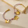 Moda Creativa Casual Cuerda de Color Tejida a Mano Lazo Chapado en Oro Colgante de Sol Pulsera de Joyería de Acero Inoxidable