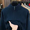 Suéter Masculino de Malha Grossa 2026 Outono/Inverno Gola Meia-Alta Zíper Tricô Quente Camisa Base Masculina