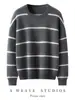 Suéter de Cachemir 100% para Mujer Otoño e Invierno Nuevo Punto Siete Grosor Hombros Caídos Estilo Perezoso Cuello Redondo Rayado Suéter de Cachemir
