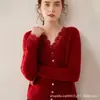 Cardigan de Renda e Caxemira Popular Outono e Inverno Suéter de Malha Curto Cardigan Manga Longa Feminino