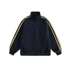 Chaqueta retro americana con cuello alto y tres rayas para hombre, chaqueta de otoño moderna holgada con doble cremallera, abrigo cárdigan para pareja
