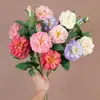 Flores Artificiais Avançadas de Rosa Hidratante Falsa com 3 Cabeças Decoração de Casamento Adereços para Fotografia Arranjo de Flores DIY
