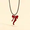 Nuevo Estilo Ins Coreano Dulce y Fresco Puro Deseo Estilo Girly Collar de Cuerda de Cuero con Lazo Rojo Cadena Sexy para Clavícula de Nicho