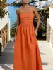 Vestido Strapless Nuevo Estilo Verano 2026 Transfronterizo, Color Sólido, Cintura Alta, Vestido Largo Adelgazante para Vacaciones, Estilo Europeo y Americano, Múltiples Colores