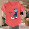 E-commerce Transfronteiriço~Camiseta Feminina de Manga Curta Petite com Desconto de Luxo Moda Estampada Versátil Cropped de Cintura Alta ins