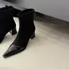Botines Elásticos Adelgazantes Estilo Coreano para Mujer 2026 Nuevo Primavera/Otoño Estilo Pequeño Chanel Punta Fina Tacón Grueso Botines Ajustados para Mujer Botas de Tacón Alto